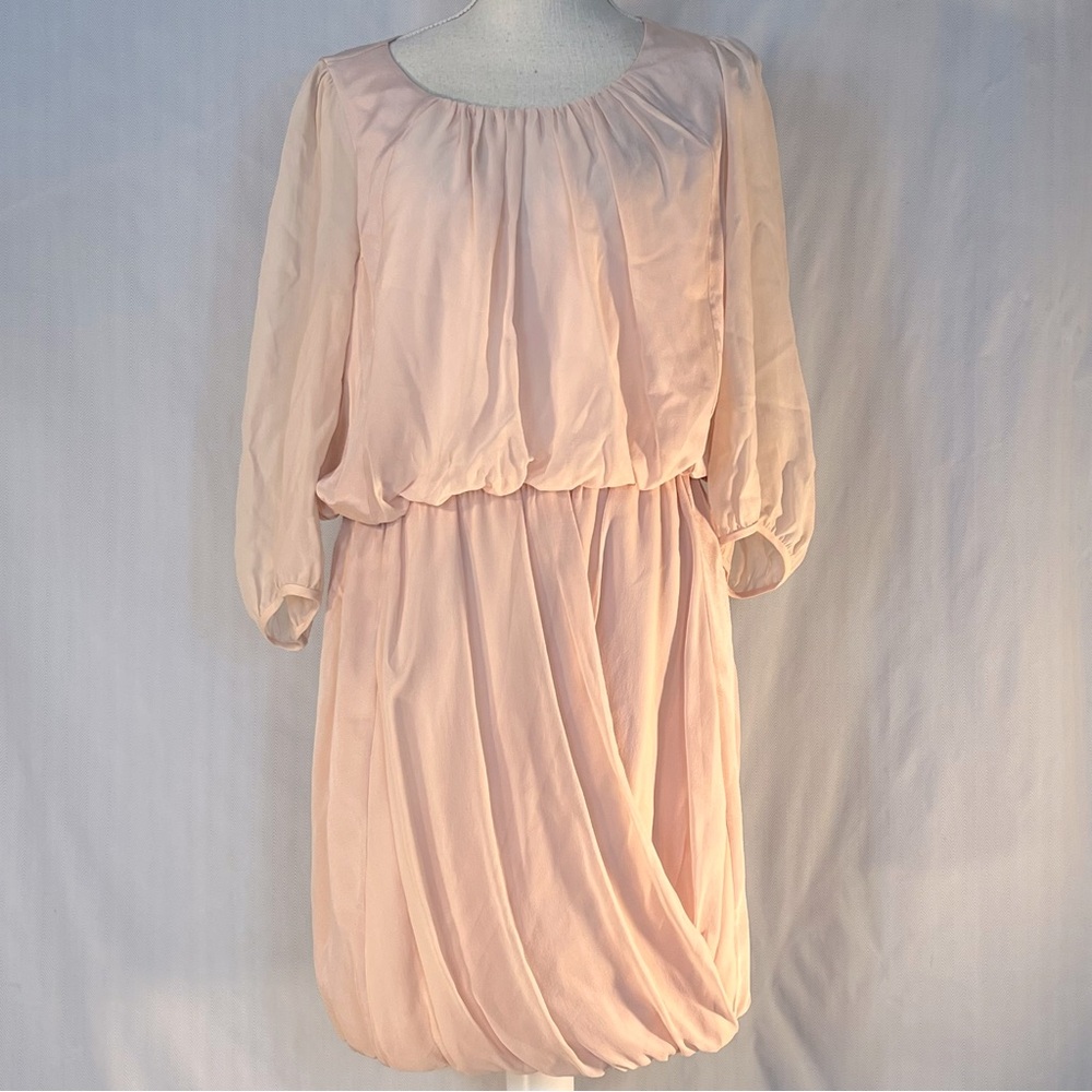 Tibi Silk Dress Light Pink Double Layer Soft Pleat Bubble Hem 3/4 Sleeve EUC 10👍